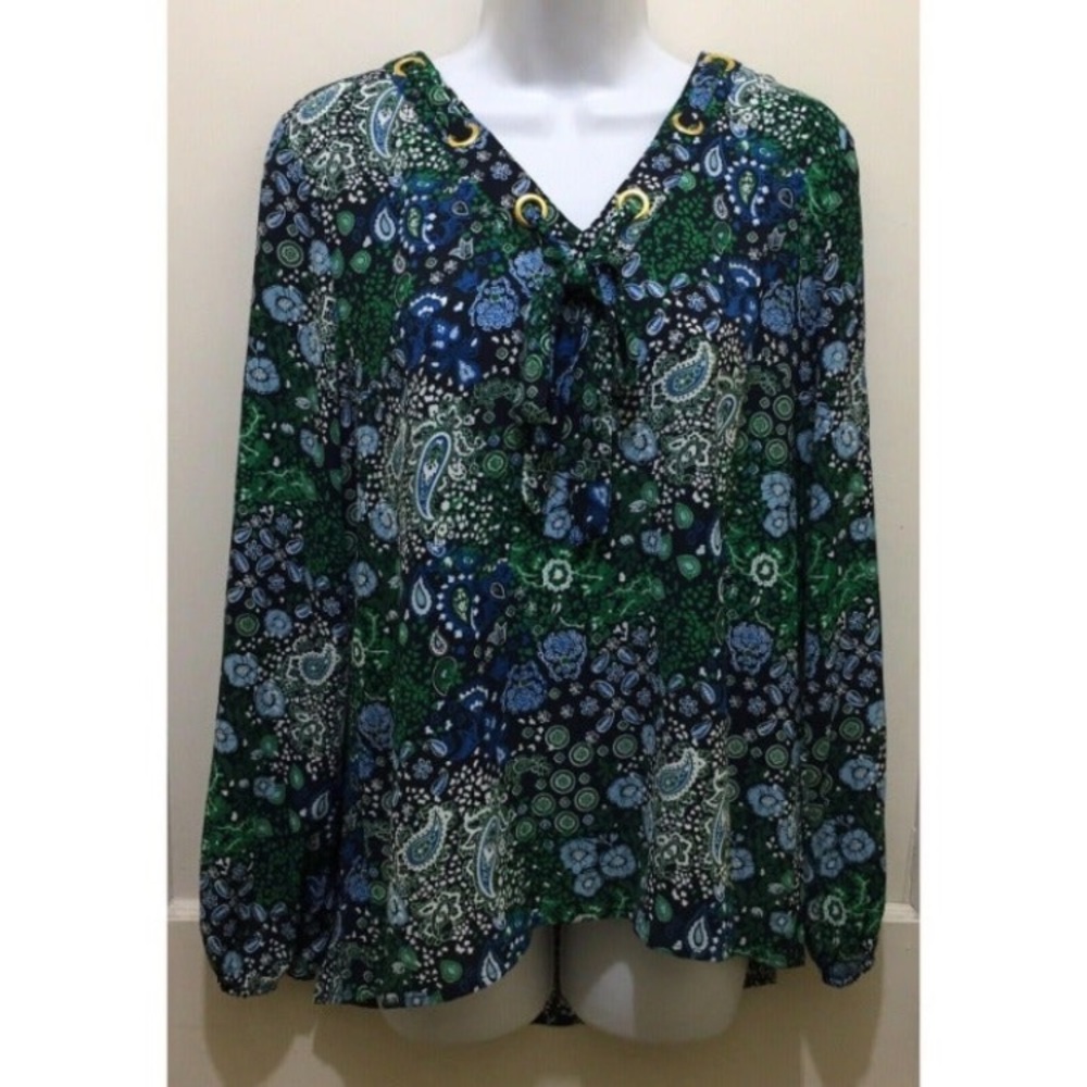 Michael Kors Paisley‎ Floral True Navy Blue Top M